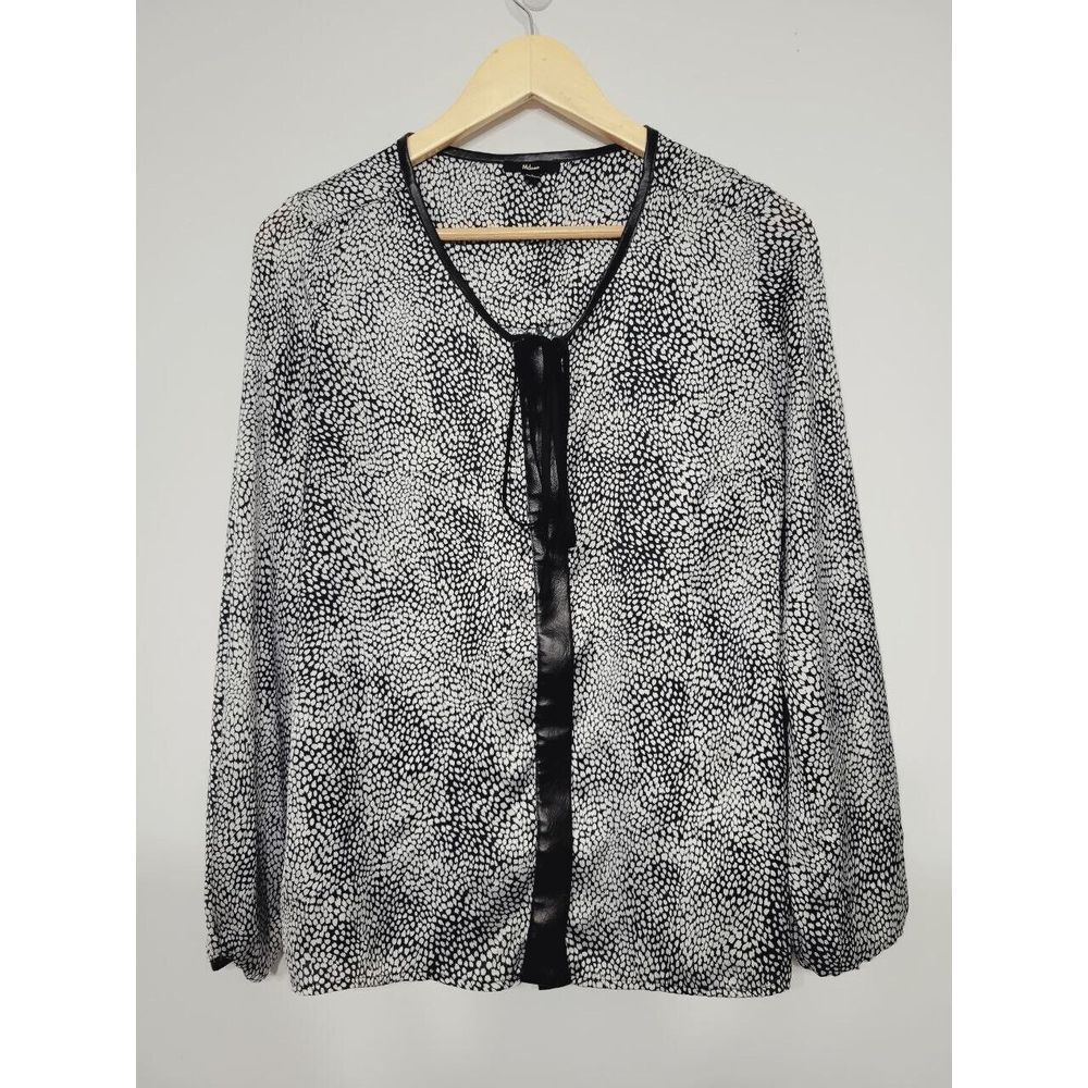 Milano‎ Button-up Faux Leather Trim Blouse Size Small